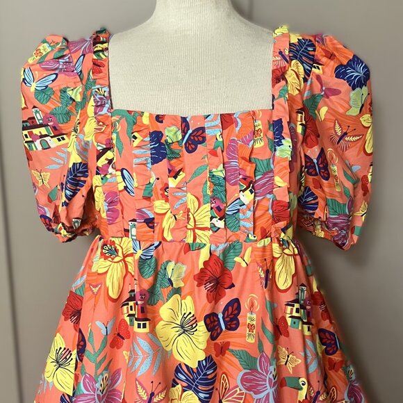 NEW Disney Parks Encanto Dress Womens Orange Yellow Midi Empire Waist NWT Sz L - Picture 5 of 13